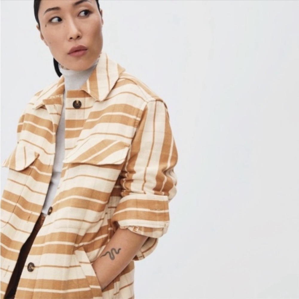 Everlane The Oversized Shirt Jacket, Camel Plaid,  Size XS